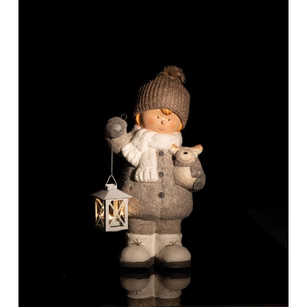 PRAZNIČNA FIGURA GLOSSTYLE DEKLICA/DEČEK Z LANTERNO IN IGRAČKO 41 CM