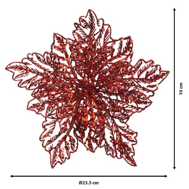 DEKORACIJA DECORIS BOŽIČNA ZVEZDA NA SPONKI 23.5 CM RDEČA