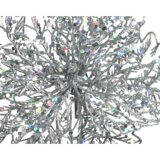 DEKORACIJA DECORIS BOŽIČNA ZVEZDA NA SPONKI 23.5 CM SREBRNA