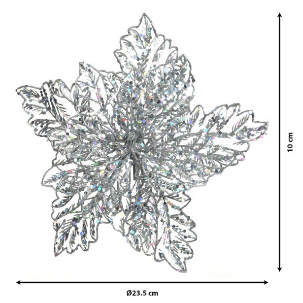 DEKORACIJA DECORIS BOŽIČNA ZVEZDA NA SPONKI 23.5 CM SREBRNA