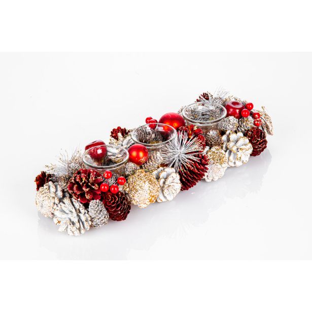 DEKORACIJA GLOSSTYLE BELE IN RDEČE BARVE S 3 KOZARČKI, 37X13 CM