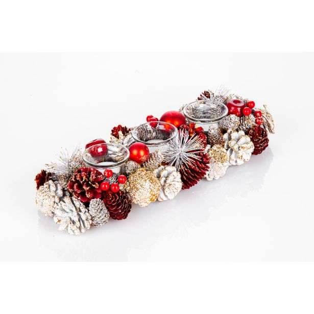 DEKORACIJA GLOSSTYLE BELE IN RDEČE BARVE S 3 KOZARČKI, 37X13 CM