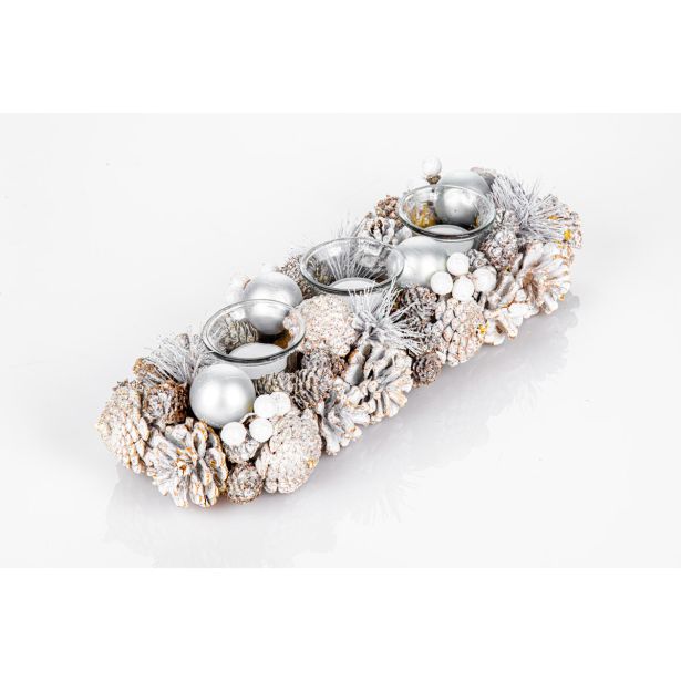 DEKORACIJA GLOSSTYLE BELE IN SREBRNE BARVE S 3 KOZARČKI, 37X13 CM