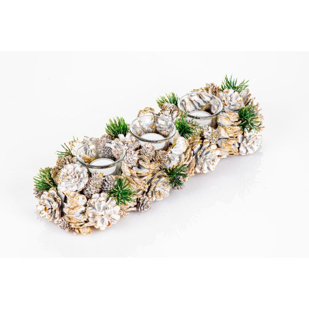 DEKORACIJA GLOSSTYLE BELE IN ZELENE BARVE S 3 KOZARČKI, 37X13 CM