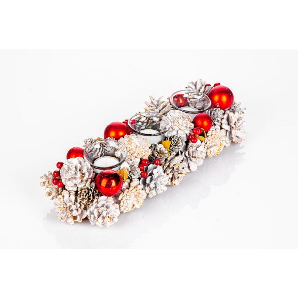 DEKORACIJA GLOSSTYLE Z RDEČIMI BUNKAMI S 3 KOZARČKI, 44X15 CM