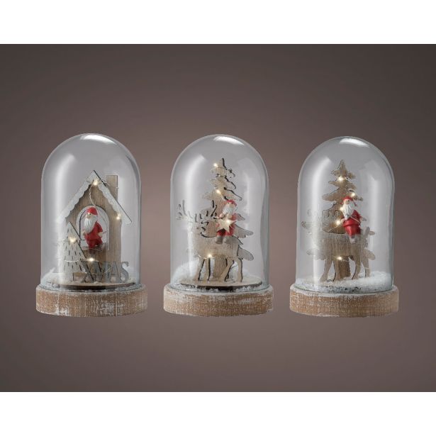 DEKORACIJA LUMINEO BOŽIČEK V STEKLENI KUPOLI V 15.5. CM FI 9.5 CM SORT