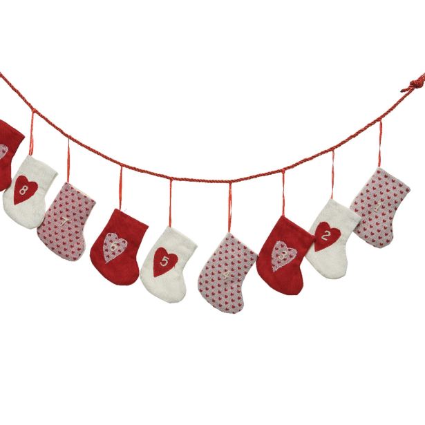 DEKORACIJA NOGAVIČKE NA VRVICI RDEČE BELE, ADVENT