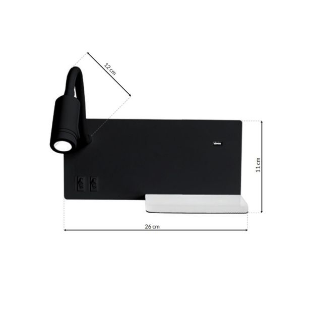 DEKORAT. STENSKA SVETILKA MILAGRO SHELF ČRNA 4W+5W+2W LED ML6344 NOČNA S POLIČKO