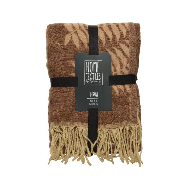 DEKORATIVNA ODEJA DECORIS RJAVA Z LISTI, 130X70 CM