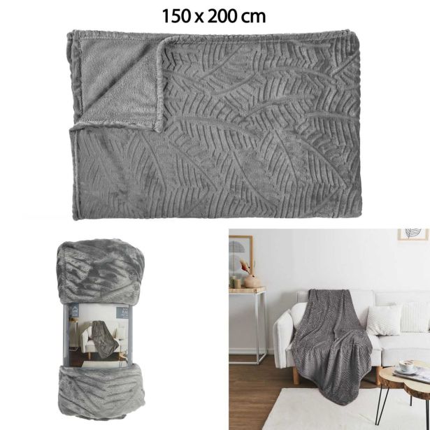 DEKORATIVNA ODEJA HOME DECO FLANELA 140X200 CM, SIVA Z VZORCEM