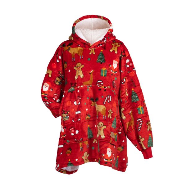 DEKORATIVNA ODEJA SVILANIT HOODIE ODRASLI RED XMASS &NOGAVICE