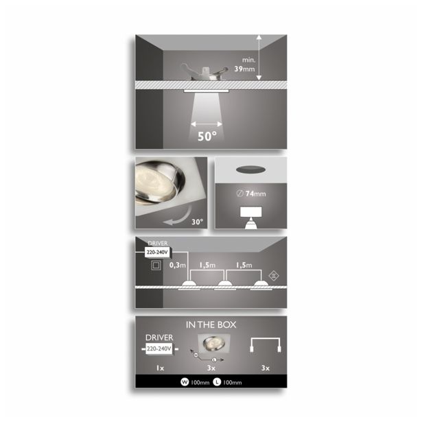 DEKORATIVNI LED REFLEKTOR PHILIPS GALILEO 3X3W LED 59080/17/16 NIKELJ