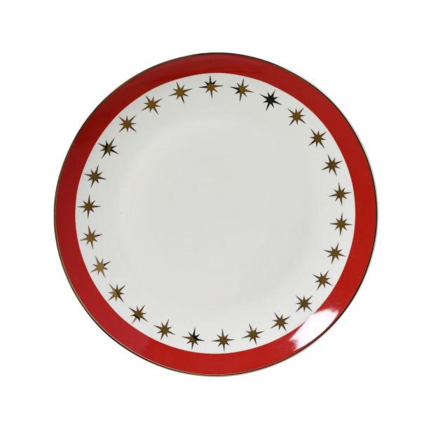 DESERTNI KROŽNIK 20.3X12.8X2 CM ZLATI DETAJLI RDEČ VZOREC