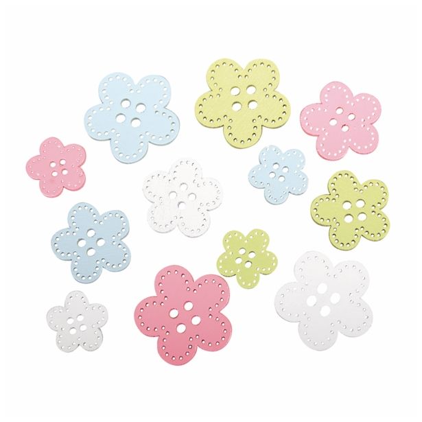 DROBNI ART.ZA USTVARJANJE RAYHER LESENI GUMBI ROŽICE 1.5-2.5CM, SET 24