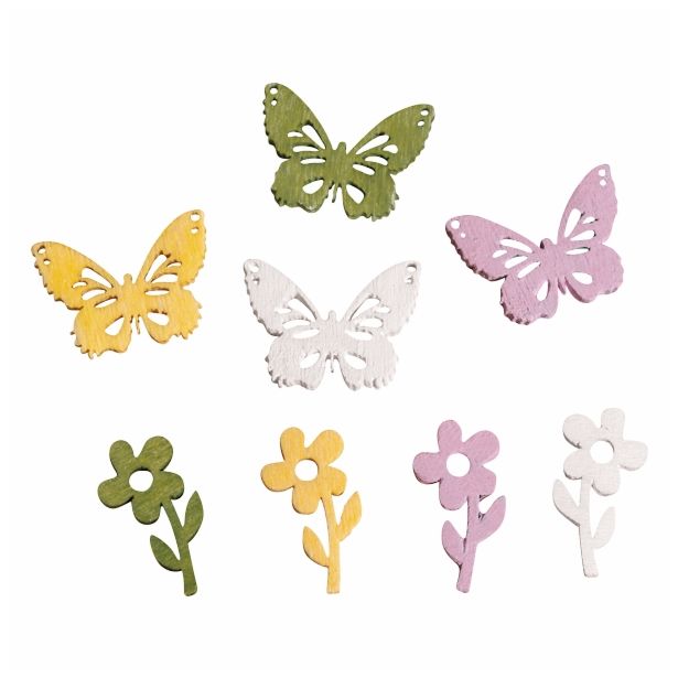 DROBNI ART.ZA USTVARJANJE RAYHER LESENI OKRASKI METULJ IN CVETKE 2 CM 24 KOS