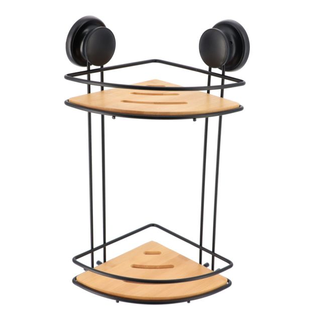 DRŽALA, STOJALA, KLJUKICE TENDANCE BAMB. DVOJNA POLICA VAKUM KOTNA ČRNO KOV. OGRODJE