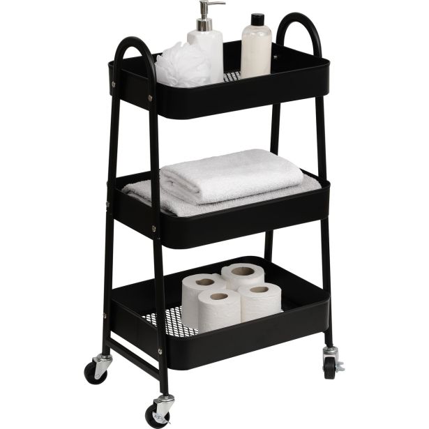 DRŽALA, STOJALA, KLJUKICE TENDANCE KOP. STOJALO NA KOLEŠČKIH ČRNO, 3 POLICE, KOVINSKO