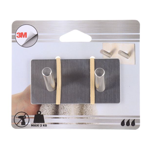 DRŽALA, STOJALA, KLJUKICE TENDANCE SIVA DVOJNA INOX KLJUKICA OGLATE 3M ZA ZALEPIT