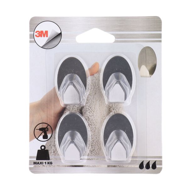 DRŽALA, STOJALA, KLJUKICE TENDANCE SIVE INOX KLJUKICE 4KOM OVALNE 3M ZA ZALEPIT