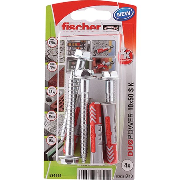 ZIDNI VLOŽEK Z VIJAKOM FISCHER DUOPOWER 10X50 S K NV VLOŽEK+VIJ.LEČ.GL.