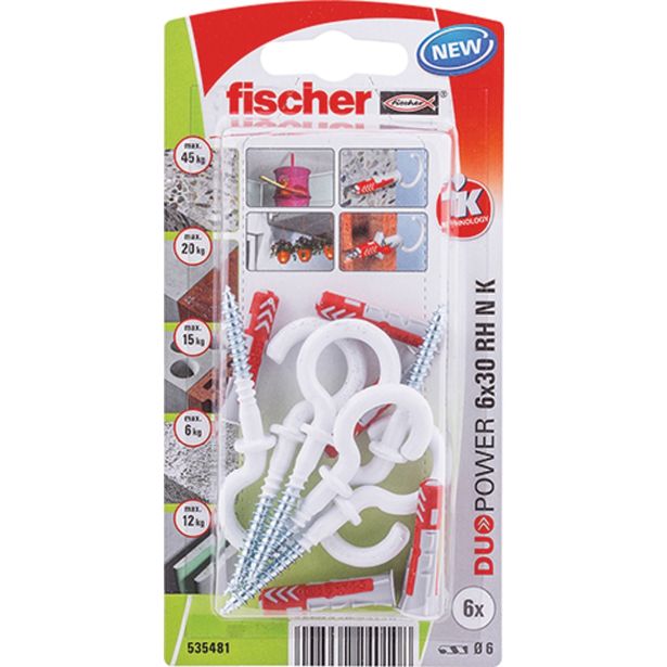 ZIDNI VLOŽEK Z VIJAKOM FISCHER DUOPOWER 6X30 RH N K NV VL. Z OKROGLIM KAVLJEM