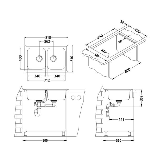 NERJAVNO POMIVALNO KORITO ALVEUS ELEGANT 40, LEINEN 810X510 MM
