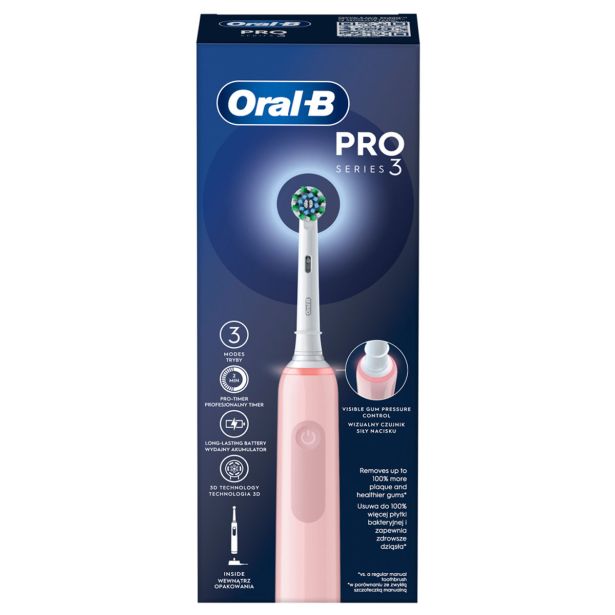 ELEKTRIČNA ZOBNA ŠČETKA ORAL-B PRO3 ROZA CROSS ACTION