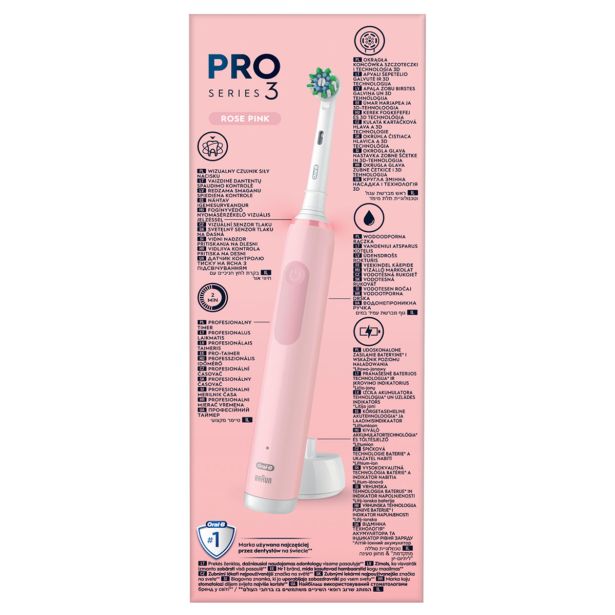 ELEKTRIČNA ZOBNA ŠČETKA ORAL-B PRO3 ROZA CROSS ACTION