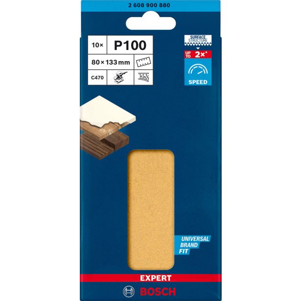 EXPERT C470 BRUSNI PAPIR Z 8 LUKNJAMI ZA EKSCENTRIČNE BRUSILNIKE, 80 X 133 MM, G 100, 10 KOSOV