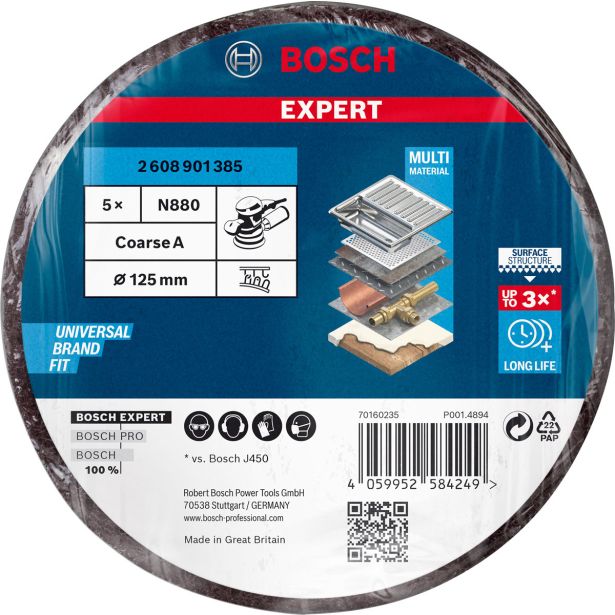 EXPERT N880 PLOŠČA IZ FLISA ZA EKSCENTRIČNE BRUSILNIKE, 128 MM, GROBA, 5 KOSOV