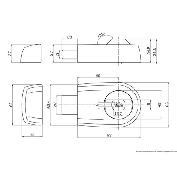 ZAPAHNA KLJUČAVNICA FAB Y2T PRIBITNA SATIN NIKELJ, CILINDER NIKELJ Z 3 KLJUČI, UNIVERZALNA LEVO - DESNA.