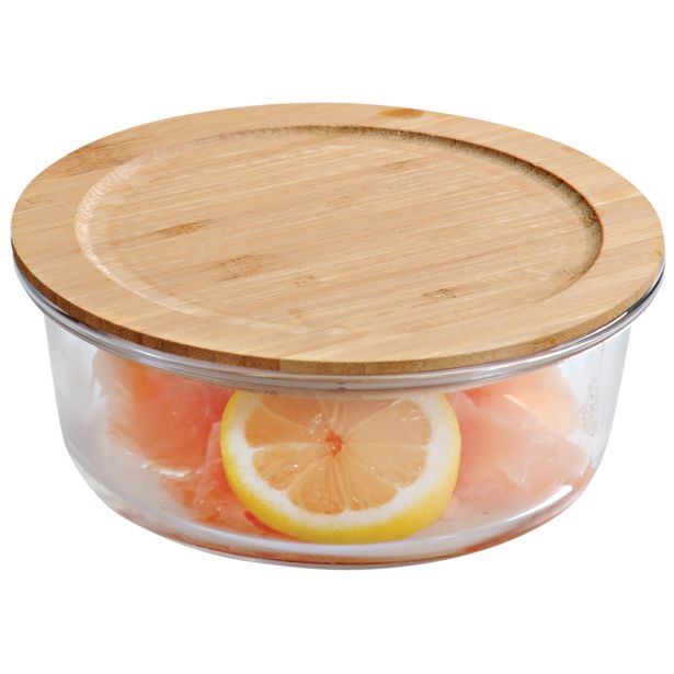 POSODA ZA SHRANJEVANJE KESPER 17 CM STEKLENA Z BAMBUS POKROVOM