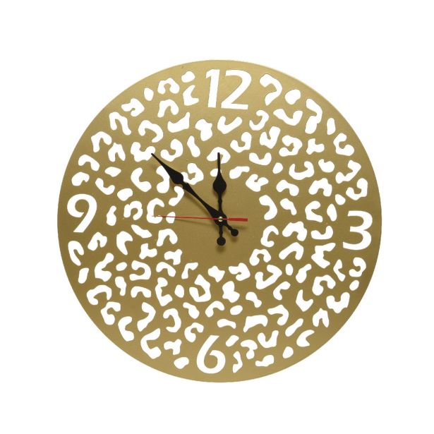 STENSKA URA FI 42 CM, IZREZ MOTIV LEOPARDA, ZLATA