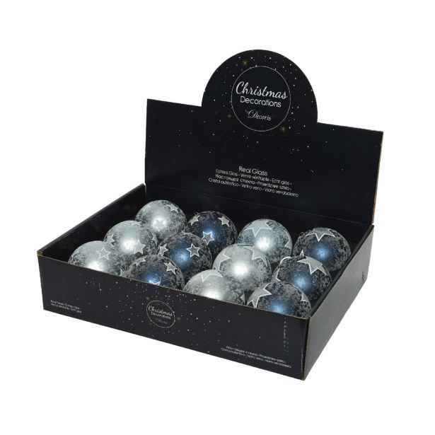 STEKLENA BUNKA V MODRI BARVI Z ZVEZDICAMI, PREMER 80 MM