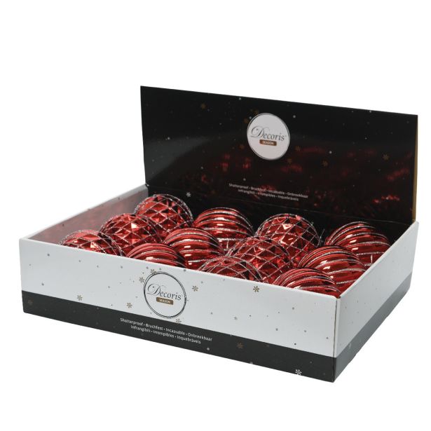 BUNKA IZ UMETNE MASE RDEČE BARVE Z DEKORJEM, PREMER 100 MM, SORT