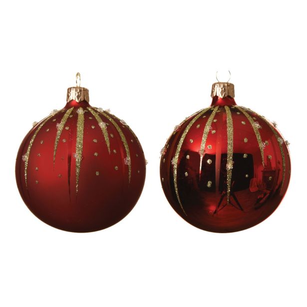 STEKLENA BUNKA FI 8 CM RDEČA Z DEKORJEM SORTIRANO