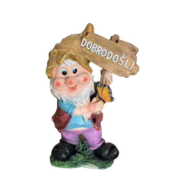 FIGURA, OKRASNA PALČEK Z NAPISOM DOBRODOŠLI VIŠ 16 CM