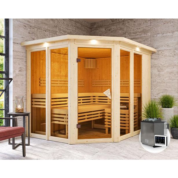 FINSKA SAVNA AINUR 3+9KW GRELEC BIO KOTNI VHOD+STREŠ.VENEC