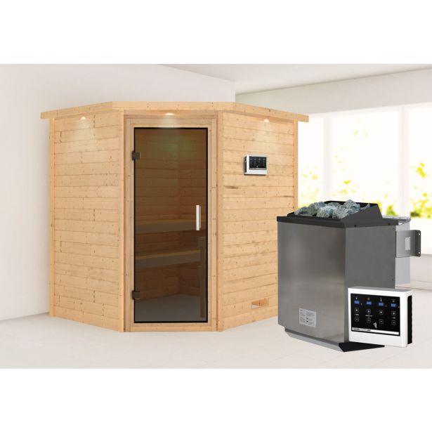 FINSKA SAVNA MIA+9KW GRELEC BIO KOTNI VHOD+STREŠ.VENEC+SIVA VR.