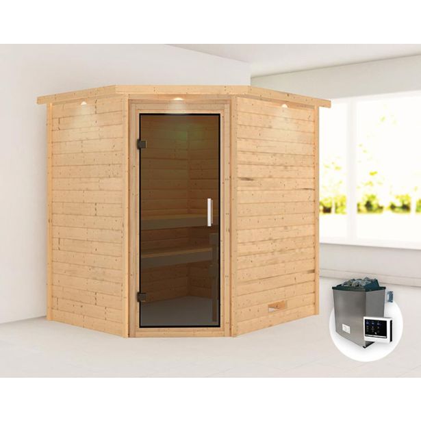 FINSKA SAVNA MIA+9KW GRELEC ZR KOTNI VHOD+STREŠ.VENEC+SIVA VR.