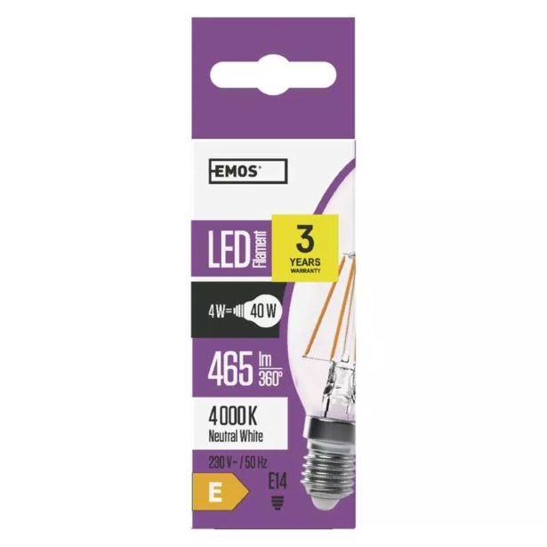 LED ŽARNICA E14 EMOS FLM SVEČKA 4W NW FILAMENT
