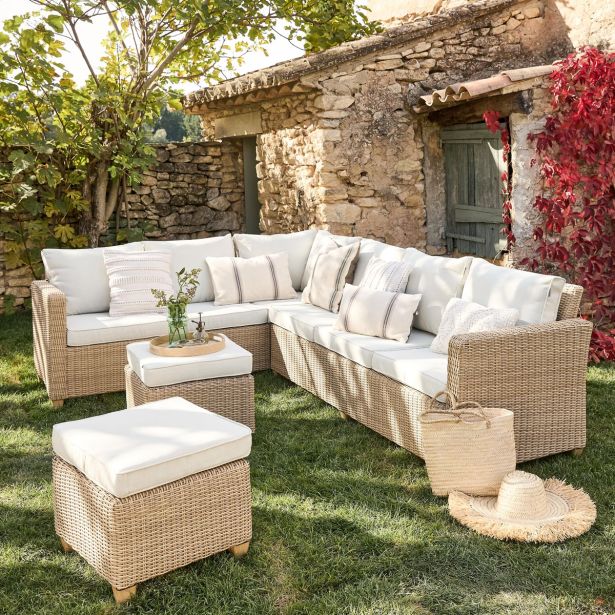 GARNITURA UMETNI RATAN NATERIAL KOTNA ALU, 2 TAB. + JED.MIZA