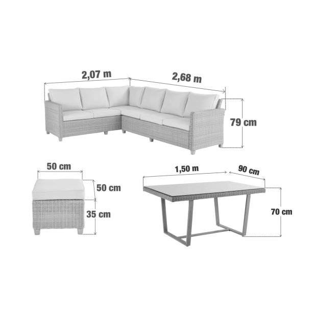 GARNITURA UMETNI RATAN NATERIAL KOTNA ALU, 2 TAB. + JED.MIZA