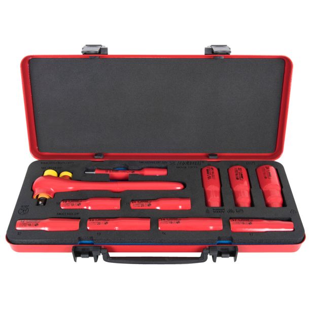 GARNITURA IZOLIRANIH DOLGIH 12-KOTNIH NASADNIH KLJUČEV 1/2" UNIOR V KOVINSKI KAS. 10-24 MM/11-DEL. ART. 190VDE12P11L (625166)