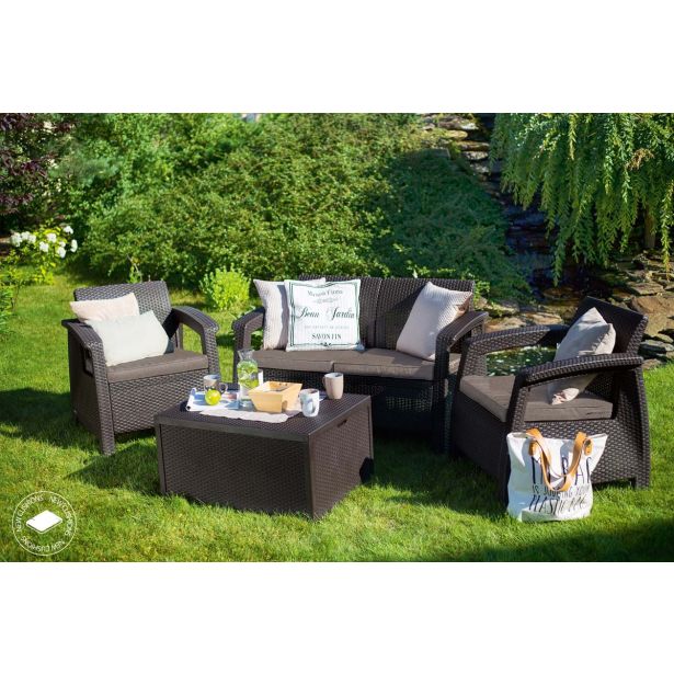 GARNITURA UMETNI RATAN KETER CORFU BOX SET RJAVE BARVE