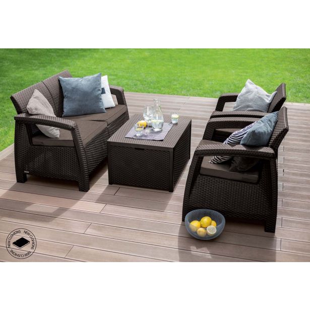 GARNITURA UMETNI RATAN KETER CORFU BOX SET RJAVE BARVE