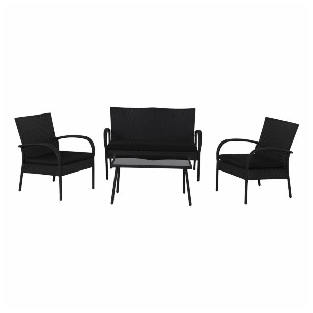 GARNITURA UMETNI RATAN MQ VIENNA 4-DELNA, ČRNE BLAZINE