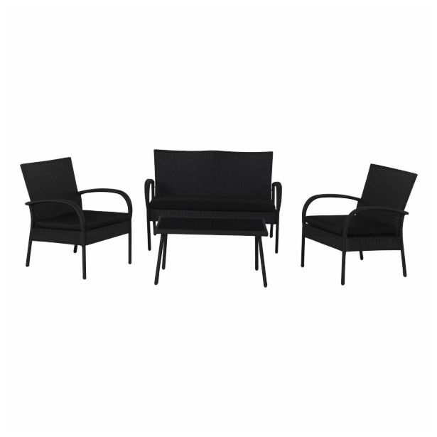 GARNITURA UMETNI RATAN MQ VIENNA 4-DELNA, ČRNE BLAZINE