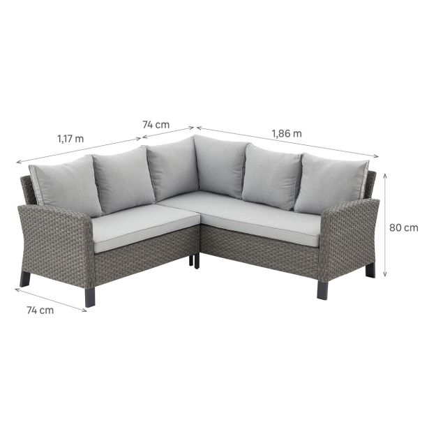 GARNITURA UMETNI RATAN NATERIAL DRIOS KOTNA ALU BREZ MIZE, TEMNO SIVA