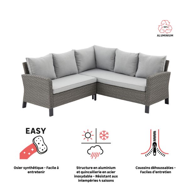 GARNITURA UMETNI RATAN NATERIAL DRIOS KOTNA ALU BREZ MIZE, TEMNO SIVA